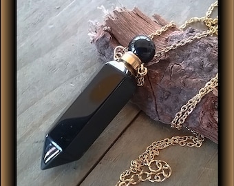 OBSIDIAN Urn Necklace, Cremation Jewelry, OBSIDIAN Ashes Keepsake, Gemstone Memorial, Black CRYSTAL Urn Necklace