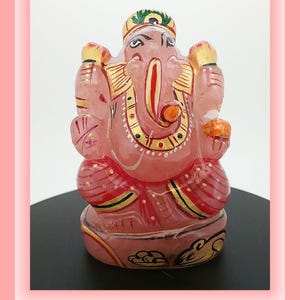 ROSE QUARTZ GANESH Statue, Lord Ganesha Idol, Hindu God of Good Luck, Handpainted Ganesh Figurine, Ganesha Artwork, Hindu Prosperity God