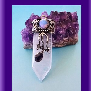 ICE QUARTZ Crystal PENDANT, Rare Himalayan Ice Quartz Silver Necklace With Opalite and Amethyst