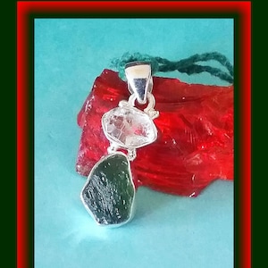 MOLDAVITE Pendant, Moldavite Sterling Silver Pendant with 8 Carat  Moldavite, Czech Moldavite and HERKIMER Diamond, Holy Grail Stone