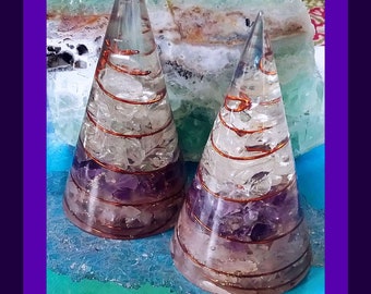 ORGON PYRAMIDE, Orgon Turm Buster Pyramide mit AMETHYST, Kristall, Rosenquarz, und Kupfer Spule
