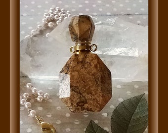 Crystal Urn Necklace, Cremation Jewelry, Natural Stone Ashes Keepsake, Gemstone Memorial, RARE PICTURE JASPER Urn, Cremation Urn Pendant