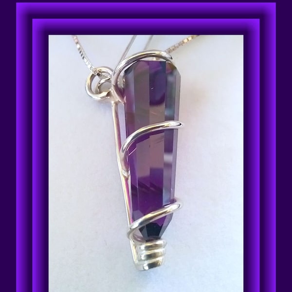 VOGEL Crystal Pendant, Siberian PURPLE Quartz VOGEL Cut Kabbalistic Sterling Silver Pendant, Vogel Crystal Necklace