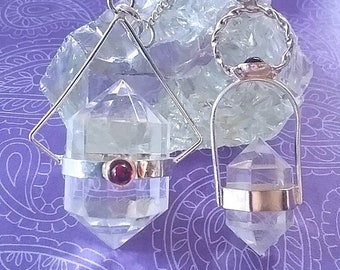 HERKIMER Pendulum, Herkimer DIAMOND Dowsing PENDULUM, Herkimer Silver Divination Pendulum with Ruby Garnet, Tibetan Herkimer,Divination Wand