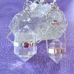 Péndulo HERKIMER, Herkimer DIAMOND Dowsing PENDULUM, Péndulo de adivinación de plata Herkimer con granate rubí, Herkimer tibetano, varita de adivinación