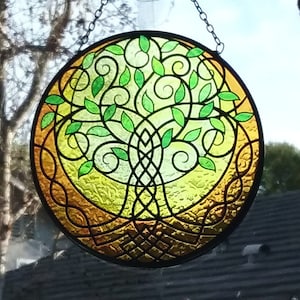 Tree of life SUNCATCHER, Glass Suncatcher STAINED Glass Look 6 Inch Hanging Sacred Tree Suncatcher Glass Panel