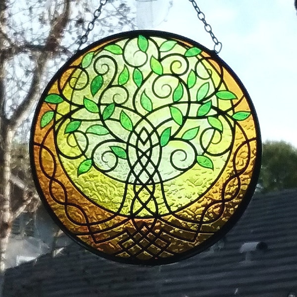 Arbre de vie SUNCATCHER, verre Suncatcher Aspect vitrail 6 pouces suspendu arbre sacré Suncatcher panneau de verre