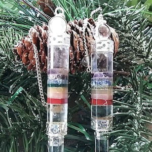 Crystal Quartz Dowsing Pendulum: 7 Chakra Silver Wand