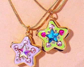 Collana con ciondolo a forma di stella viola o verde: delicata collana in smalto cloisonné con cristalli, catena in oro 14 carati, regalo per lei.