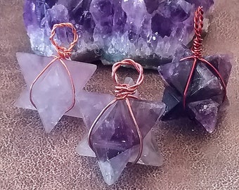 Amethyst Merkaba Star Pendant: Copper Wire Wrapped Sacred Geometry Necklace