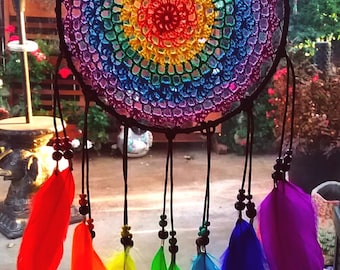 RRSHUN 7 Chakra Crystal Tree of Life Dream Catcher Feather Hanging Ornament Reiki Healing Crystals Gem Stones Hanging Decor Craft Gift for Home Window Bedroom Decor Car Decoration