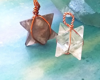 Smoky Quartz Merkaba Pendant: Copper Wrapped Crystal Star Necklace