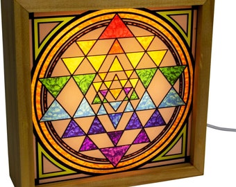 METATRON'S Cube Light Box, STAINED Glass Look 6" Glass Mandala Light, Sacred Geometry Lightbox, 3 Piece Light Box, YANTRA Night Light, Lotus