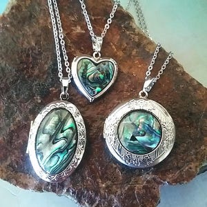 ABALONE SHELL Locket Necklace: Vintage Style Silver Pendant,  Memorial Jewelry, Gift for Her