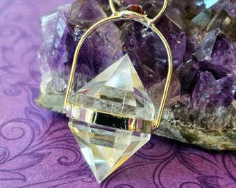 New York Herkimer Diamond Pendant: Silver Necklace With Garnet Crystal Accent