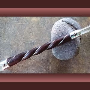 Brazilian Rosewood Wand: Crystal Point, Sterling Silver & Garnet Inlay