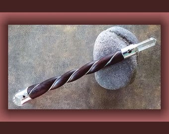 Himalayan Rosewood Wand: Crystal Point, Sterling Silver & Garnet Inlay