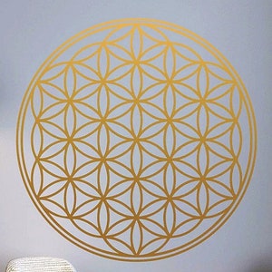 Art mural FLEUR DE VIE, décoration murale géométrie sacrée, sticker mural 3D amovible, sticker géométrique fleur de vie or