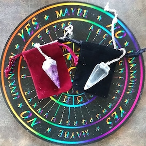 Wood Dowsing Board: Astrology Pendulum Set with Crystal Quartz