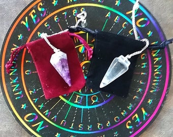 Wood Dowsing Board: Astrology Pendulum Set with Crystal Quartz