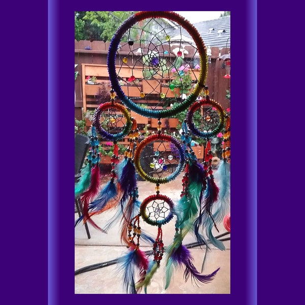 Large Beaded Rainbow Dreamcatcher: Handmade Chakra Design, 17 Inch