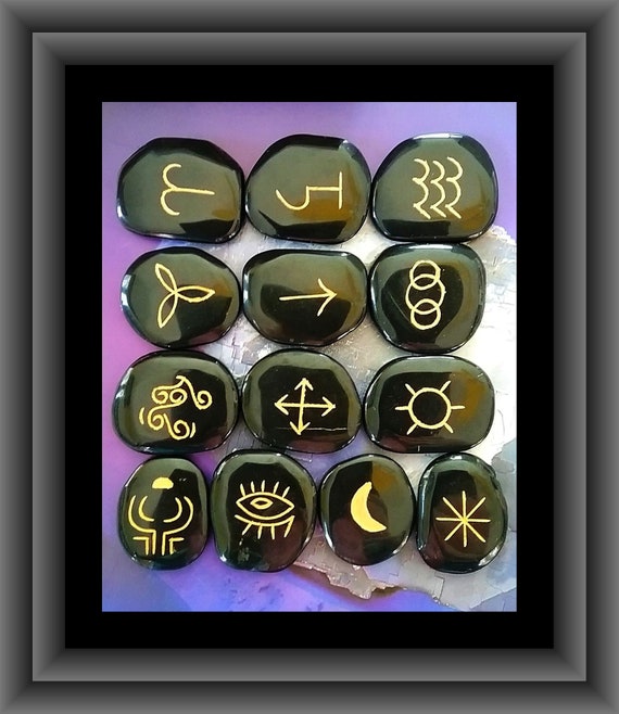 RUNE STONES, Professional Witches RUNE Set, 13PC Black Tourmaline Runes,  Wiccan Runes, Witchcraft Runes, Pagan Rune Set, Large Rune Set 