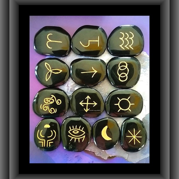 RUNE STONES, Professional Witches RUNE Set, 13PC  Black Tourmaline Runes, Wiccan Runes, Witchcraft Runes, Pagan Rune Set,  Large Rune Set