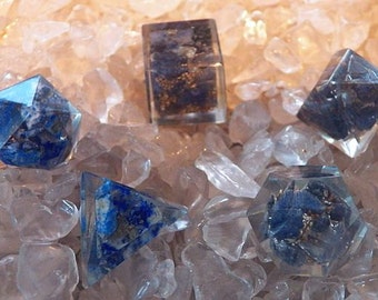 5 Piece ORGONE LAPIS LAZULI Platonic Solids Crystal Set with Pouch, Sacred Geometry, Reiki Set