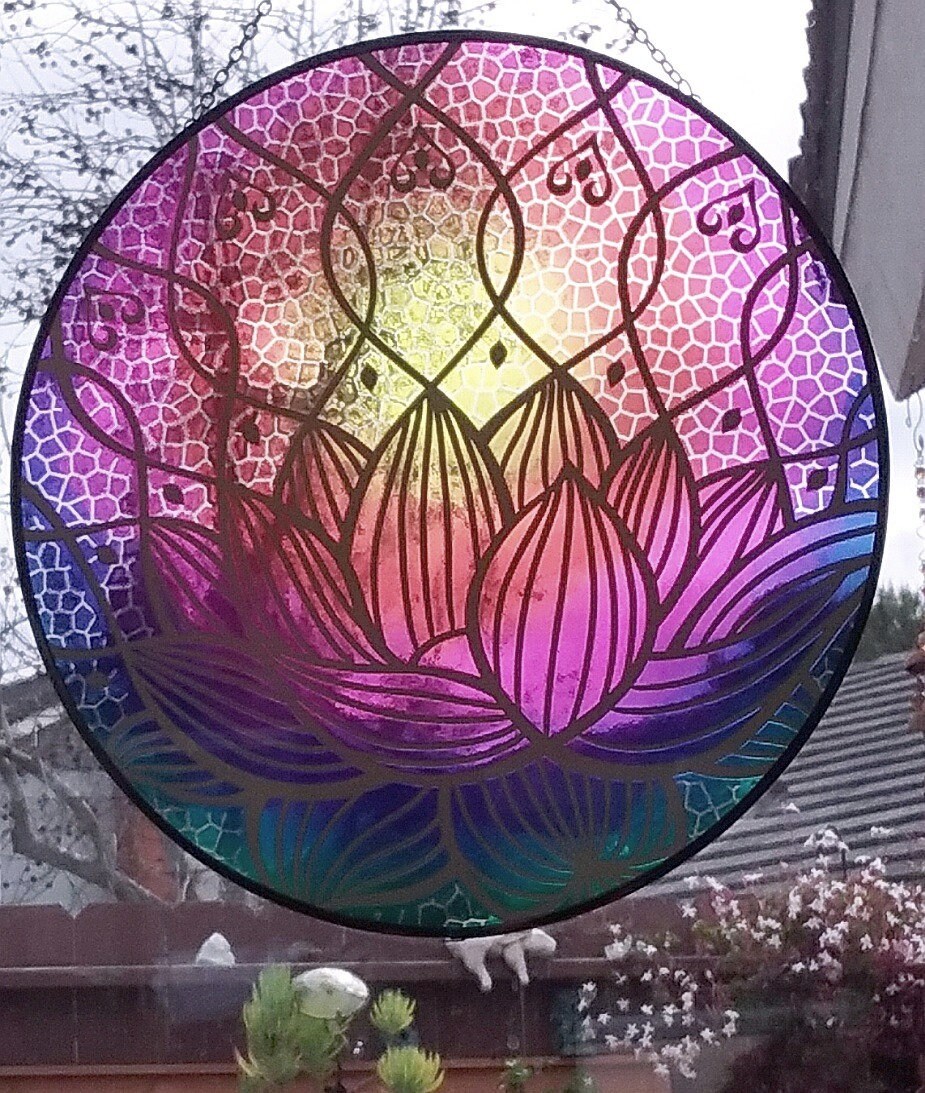 LOTUS Flower SUNCATCHER 12 Inch Stained Glass Look Etsy