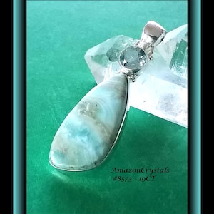 AUSTRIAN BLUE ARAGONITE Pendant With Topaz: 925 Sterling Silver Necklace, Gift for Her Style #8573 - 50mm