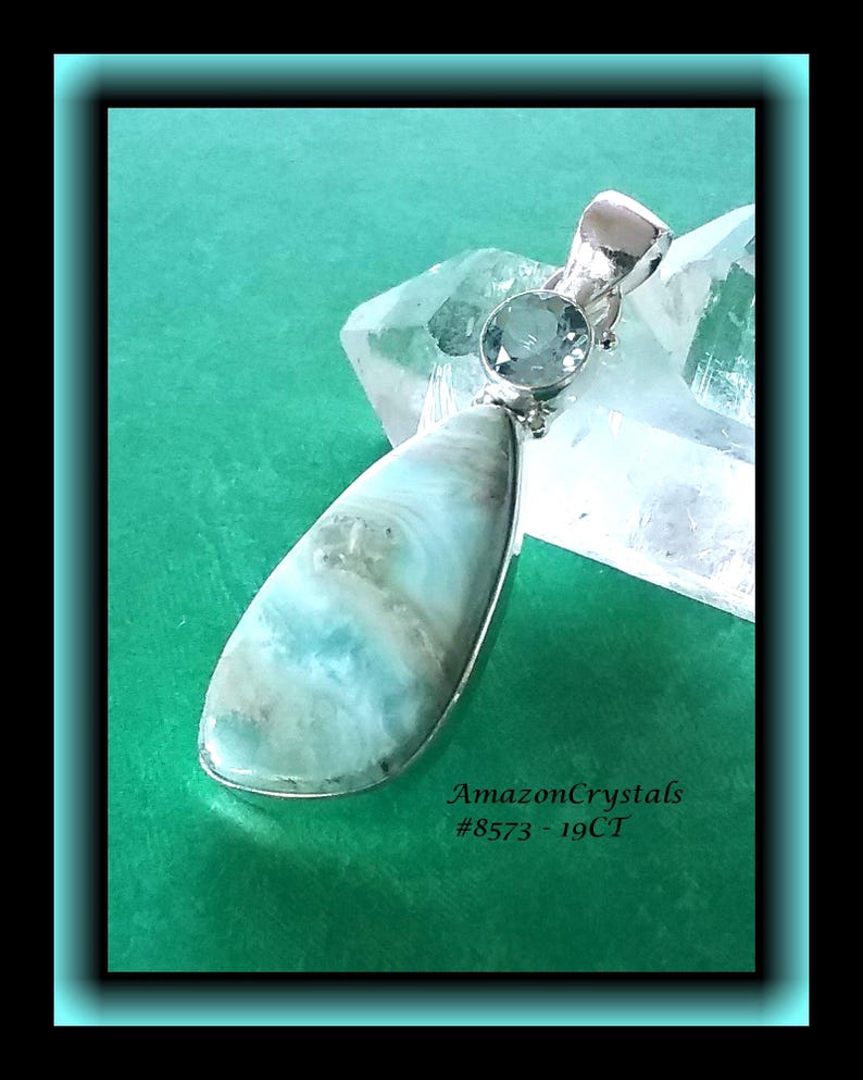 AUSTRIAN BLUE ARAGONITE Pendant With Topaz: 925 Sterling Silver Necklace, Gift for Her Style #8573 - 50mm