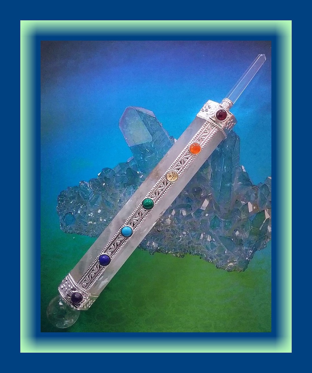 CRYSTAL Quartz WAND, Crystal CHAKRA Wand, Chakra Crystal Wand With 7