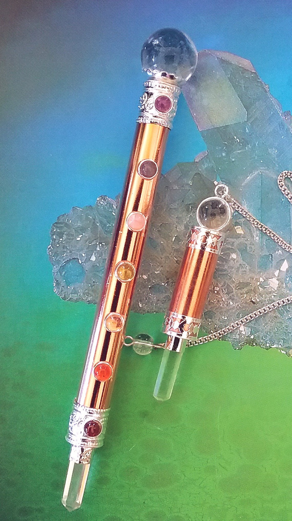 COPPER WAND Large Copper WAND with Silver Chakra Crystals Etsy