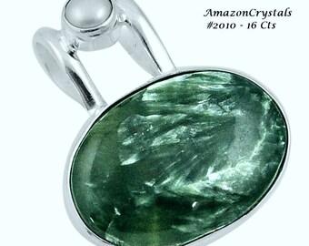 Russian Seraphinite Pendant: 925 Sterling Silver Necklace With Siberian Serafina Crystal