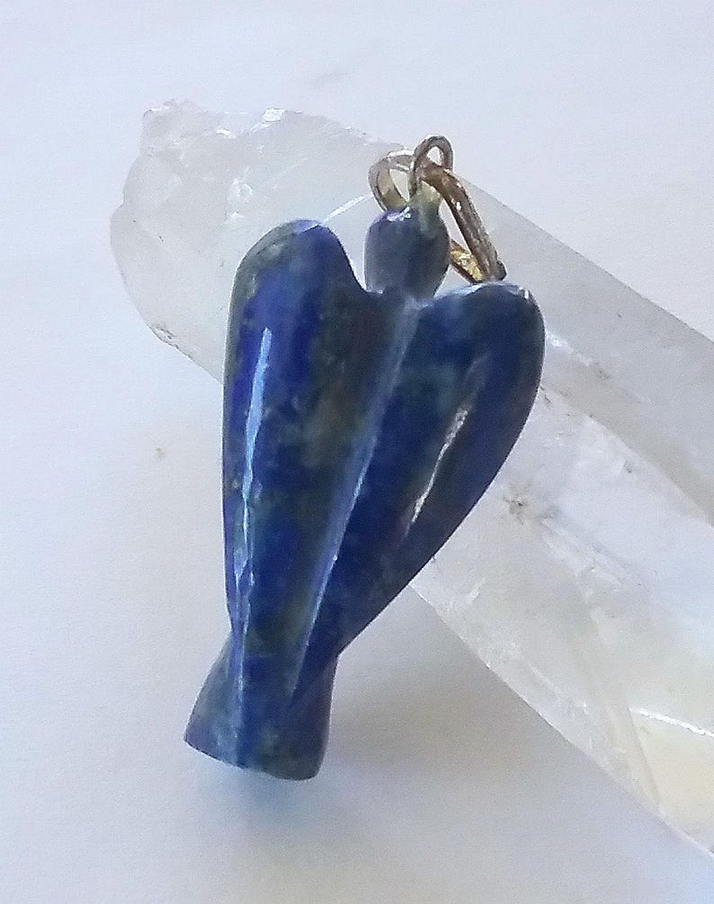 Lapislazuli Engel Anhänger Halskette: Handgeschnitzter solider blauer Lapis Kristall Bild 3