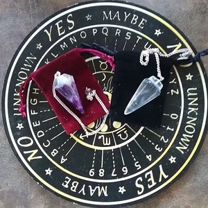 Wood Dowsing Board: Astrology Pendulum Set with Crystal Quartz