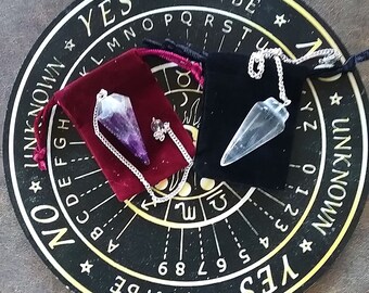 Wood Dowsing Board: Astrology Pendulum Set with Crystal Quartz