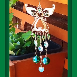 Opalite Urn Suncatcher: Angel Wings, Gold Hearts, Cremation Keepsake