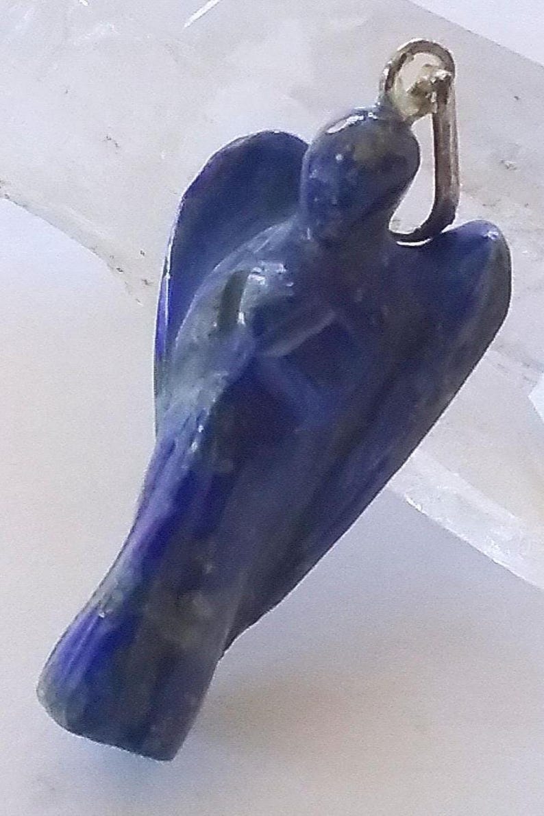 Lapislazuli Engel Anhänger Halskette: Handgeschnitzter solider blauer Lapis Kristall Bild 5
