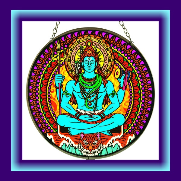 SHIVA SUNCATCHER, Glass Suncatcher, 6" Stained Glass Look Hindu Suncatcher, Shiva Artwork, Hindu Deity SunCatcher