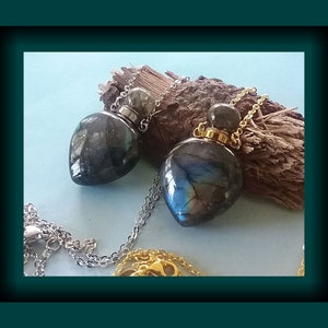 LABRADORITE Urn Necklace, Cremation Jewelry, Blue Flash LABRADORITE Crystal Ashes Keepsake, Gemstone Memorial Urn, Heart Urn
