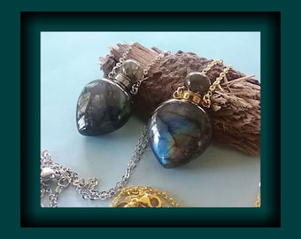 LABRADORITE Urn Necklace, Cremation Jewelry, Blue Flash LABRADORITE Crystal Ashes Keepsake, Gemstone Memorial Urn, Heart Urn