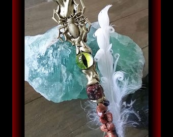 Carnelian Crystal Magic Wand: Spider & Dragon Eye, Wiccan Ritual