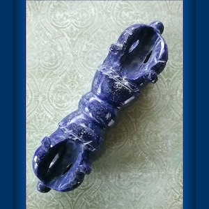 Hand Carved Lapis Lazuli Dorje: Himalayan Buddhist Vajra