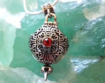 Silver Locket Necklace: Garnet Memorial Jewelry, Openable Pendant With Chain