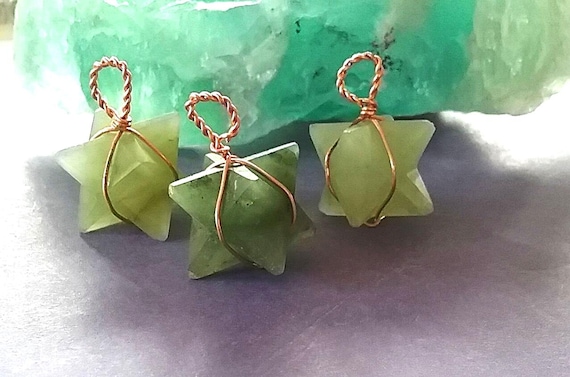 Green Aventurine Merkaba Pendant: Copper Wire Wrapped Crystal Necklace