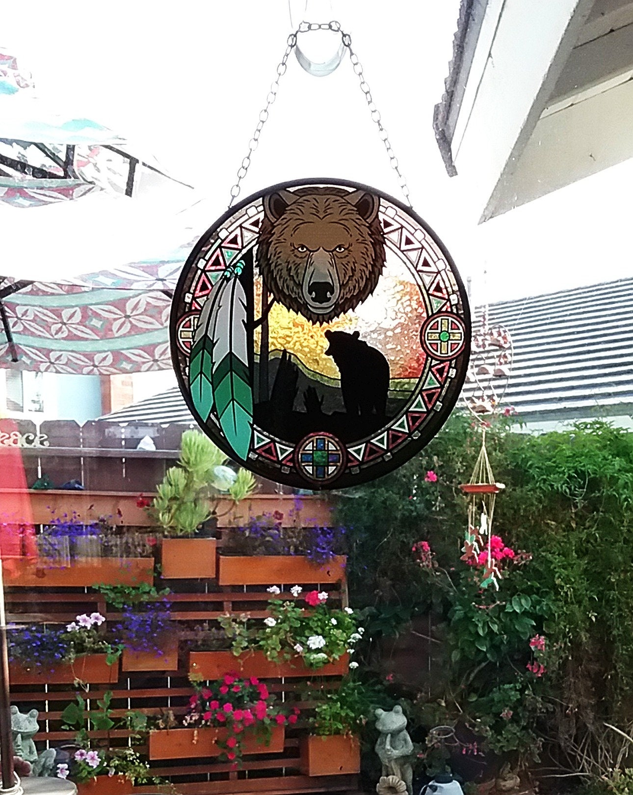 BEAR SUNCATCHER 6 Stained Glass Look Brown Bear Sunset Etsy