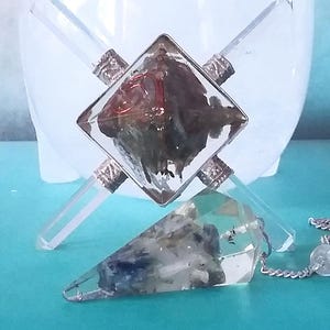 KYANITE PYRAMID, Orgone Generator With 4 Crystal Points. With Dowsing Pendulum