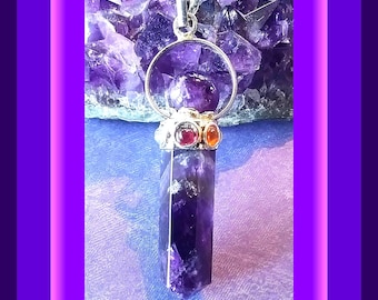 Amethyst Chakra Crystal Pendant: Silver Band, Hemp  or Silver Chain