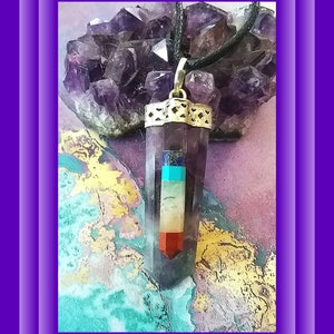 AMETHYST PENDANT, Amethyst Chakra Crystal and Silver Pendant With 7  CHAKRA Crystals, Amethyst  Pendant Necklace